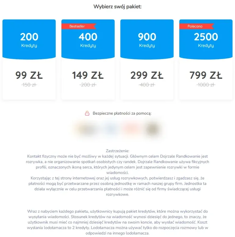 Cennik kredytów DojrzaleRandkowanie