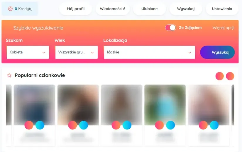 DojrzaleRandkowanie po zalogowaniu: licznik wiadomości 6 i zero kredytów