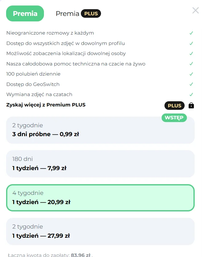 Cennik Premium OneAmour po zalogowaniu: lista funkcji i pakiety od 3 dni próbnych za 0,99 zł do 2 tygodni