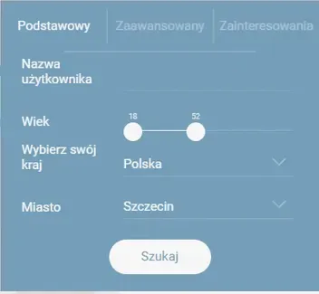 Filtry wyszukiwarki OnlyFlirts: wiek, kraj i miasto