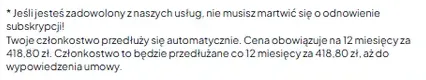 Tekst pod cennikiem VIP SexPrzyjaciolka: członkostwo przedłuża się automatycznie co 12 miesięcy za 418,80 zł