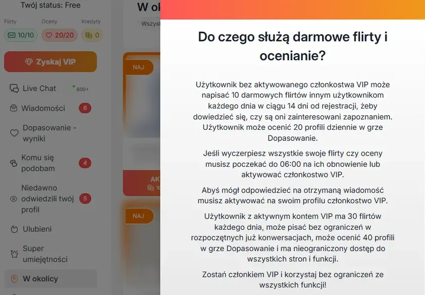 SexPrzyjaciolka po zalogowaniu: status Free, liczniki flirtów i ocen oraz zasady darmowego konta
